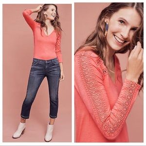 Anthropologie Deletta Long Sleeve Lace Line Tee
